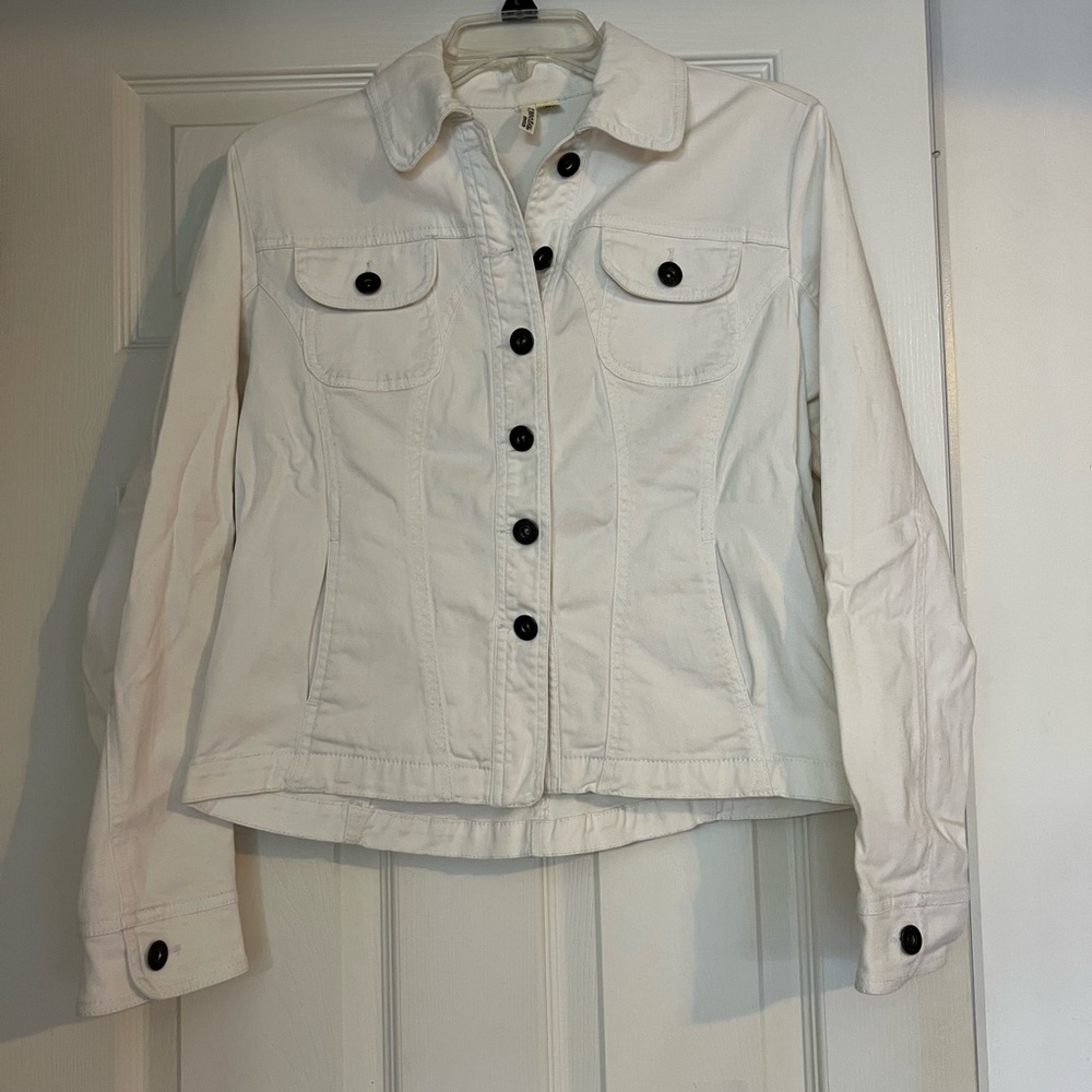 St. John's Bay White Denim Jacket with Black Buttons